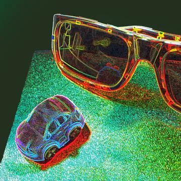 Abstraction, reflection in the glasses of the objects of the night city Stock Photos