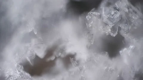 Abstraction with rolling focus. Movement inside a snowball with broken snowflake Stock Footage 233428295