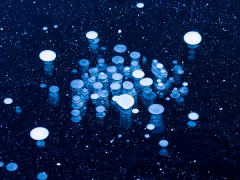 Abstraction with round bubbles in ice Stock Photos