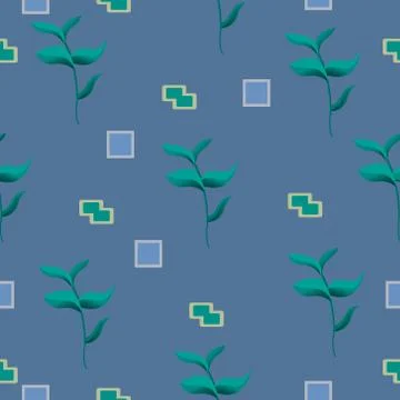 Abstraction seamless pattern with hand drawn branches and geometric shapes. V Stock Illustration