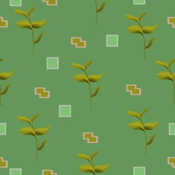 Abstraction seamless pattern with hand drawn branches and geometric shapes. V Stock Illustration