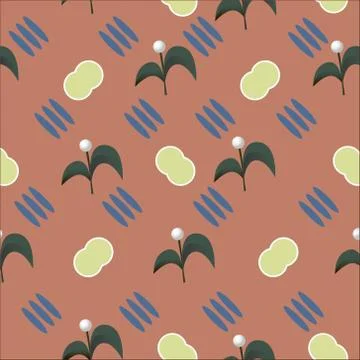 Abstraction seamless pattern with hand drawn branches flowers and geometric s Stock Illustration