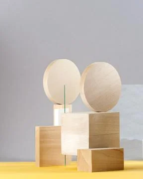 Abstraction from three-dimensional geometric figures on a gray-yellow backgro Stock Photos