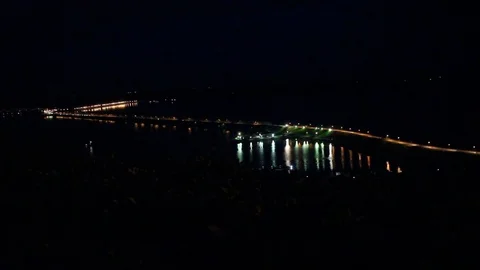 Abstraction of traffic through the night bridge Video stock 76022000