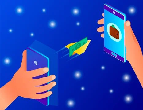 Abstraction transfer money using a smartphone. Stock Illustration