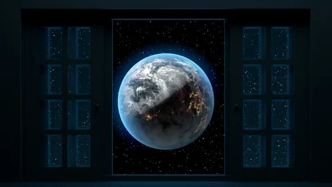 Abstraction view through a window to the earth in space Stock Footage 128441185