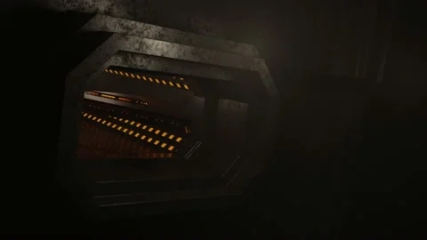 Abstraction.Design.A spaceship, triangular in shape, passing through a tunnel Stock Footage 170252132