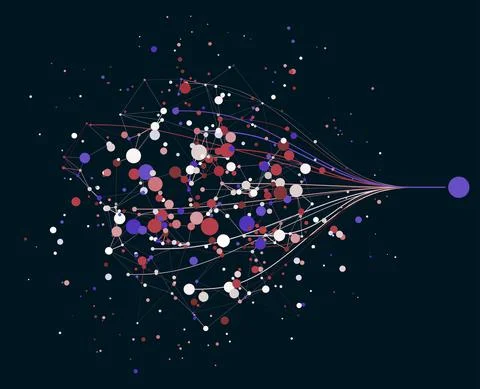 Abstractly arranged colored dots are connected by lines with sorted dots. Data Stock Illustration