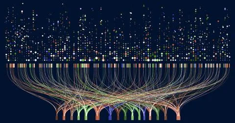 Abstractly arranged dots are connected by lines Stock Illustration