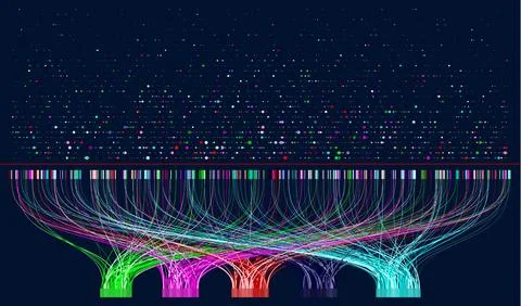 Abstractly arranged dots are connected by lines Stock Illustration