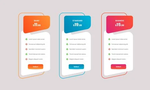 Abstractly designed minimal service subscription pricing table with gradient Illustrazione stock