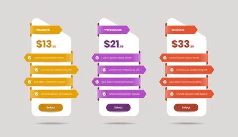 Abstractly designed modern pricing comparison layout with three options Stock Illustration