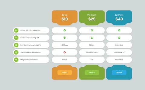 Abstractly designed pricing comparison list for business Stock Illustration