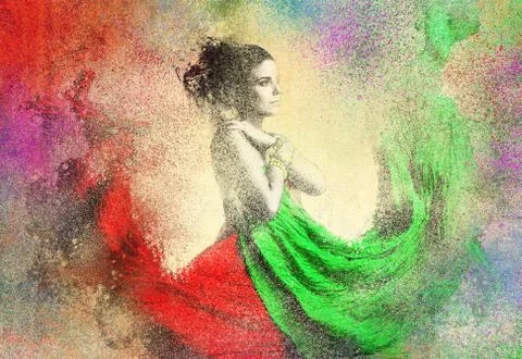 Abtract brush lady in splatter background Stock Illustration