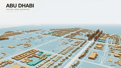 Abu Dhabi 3D isometric city skyline building blocks map animation seamless loop Stock Footage 341396952