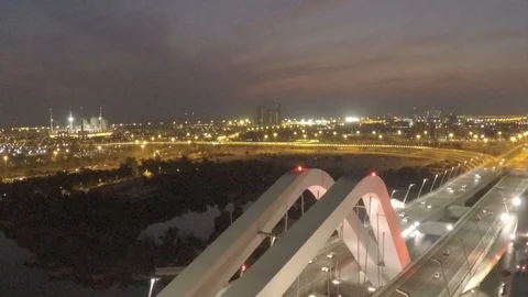 Abu Dhabi bridge at night general view Stock Footage 128935537
