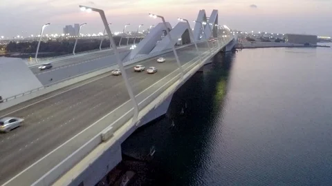 Abu Dhabi bridge at night general view Stock Footage 128937069