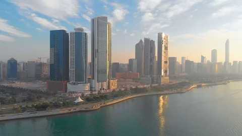Abu Dhabi City Aerial View at Sunset Stock Footage