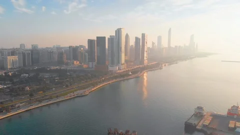 Abu Dhabi City Aerial View at Sunset Stock Footage