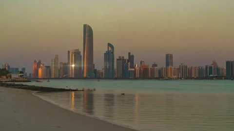 Abu Dhabi Corniche Aerial View - Etihad Towers and Khalidiya Skyline Stock Footage 327623208
