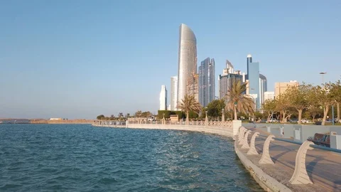 Abu Dhabi corniche walking path by the seaside in the downtown Stock Footage 120595316