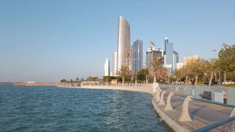 Abu Dhabi corniche walking path by the seaside in the downtown Stock Footage 120595393