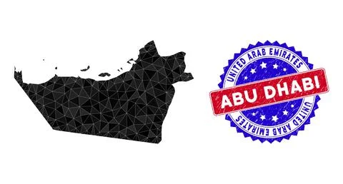 Abu Dhabi Emirate Map Triangle Mesh and Grunge Bicolor Stamp Stock Illustration