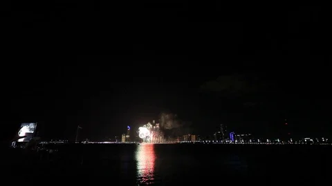 Abu Dhabi general view night time with fireworks show Stock-Footage 128932812