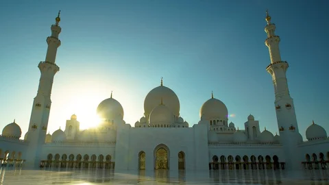 Abu Dhabi Grand Zayed Mosque Timelapse at Sunrise Stock Footage 128743596