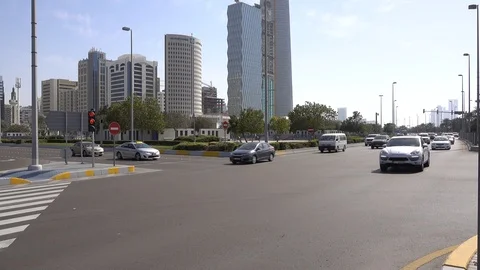 Abu Dhabi, road intersection, car traffic, day.  Abu Dhabi, March 2017 Stock Footage 114653017