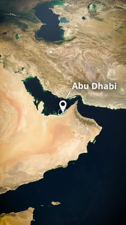 Abu Dhabi Satellite Map with Location Pin Vertical Stock Footage 339054502