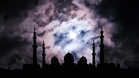 Abu Dhabi Sheikh Zayed Grand Mosque Silhouette: Islamic Landmark Stock Footage 239776340