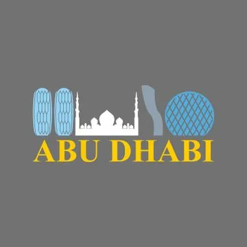Abu Dhabi sign. Sight UAE. Skyscrapers and a mosque. Vector Flat design city  Stock Illustration