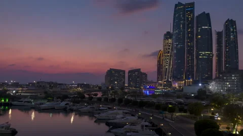 Abu Dhabi Skyline and Marina, day to night Timelapse Stock Footage