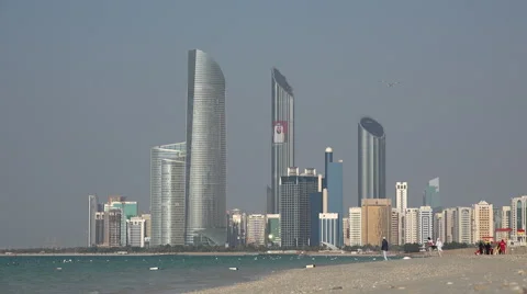 Abu Dhabi skyline, Corniche beach, modern, expensive, skyscrapers, UAE 動画素材 49001569