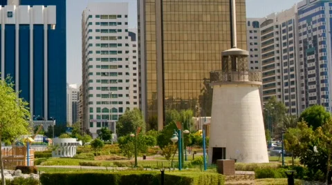 Abu Dhabi Skyline with lighthouse Stock Footage 494944