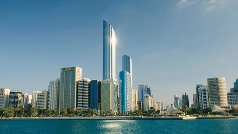 Abu Dhabi skyline waterfront Stock Footage 99361922