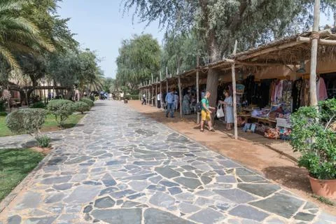 Abu Dhabi, UAE - April 5. 2019. Tourists on Emirates Heritage village Stock Photos