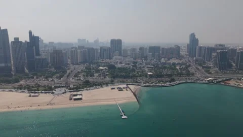 Abu Dhabi - UAE Corniche City Break Water Urban Sea Beautiful Drone Footage Stock Footage 309082680