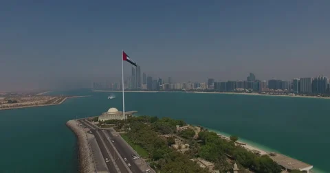 Abu Dhabi UAE flag approach closer Stock Footage