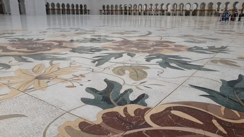 Abu Dhabi, UAE - March 31. 2019. Floor with floral patterns in Sheikh Zayd Grand Stock Footage 106140374