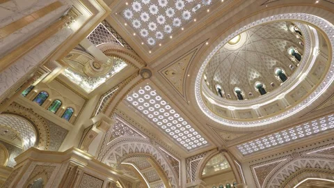 Abu Dhabi, UAE - October 29, 2025: Ornate golden islamic architecture with .. Stock Footage 333514143