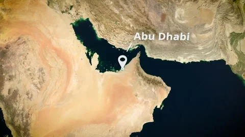 Abu Dhabi UAE Satellite Map With Location Pin For Travel Documentaries Stock Footage 339189810