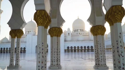 Abu Dhabi, UAE - Sheikh Zayed Mosque by Sunset Stock Footage 140792656