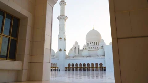 Abu Dhabi, UAE - Sheikh Zayed Mosque by Sunset Stock Footage 140792712