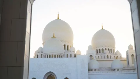 Abu Dhabi, UAE - Sheikh Zayed Mosque by Sunset Stock Footage 140792731