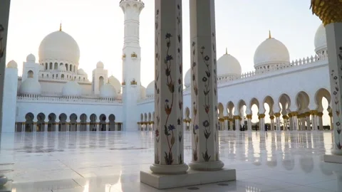 Abu Dhabi, UAE - Sheikh Zayed Mosque by Sunset Stock Footage 140792774