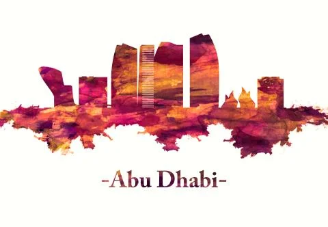 Abu Dhabi UAE Skyline in Red Illustrazione stock