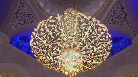 ABU DHABI, U.A.E. - JAN, 2018: Sheikh Zayed Grand Mosque, interior of huge Stock Footage 95659892