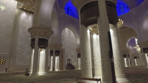 ABU DHABI, U.A.E. - JAN, 2018: inner view inside Sheikh Zayed mosque in Abu Stock Footage 97373757